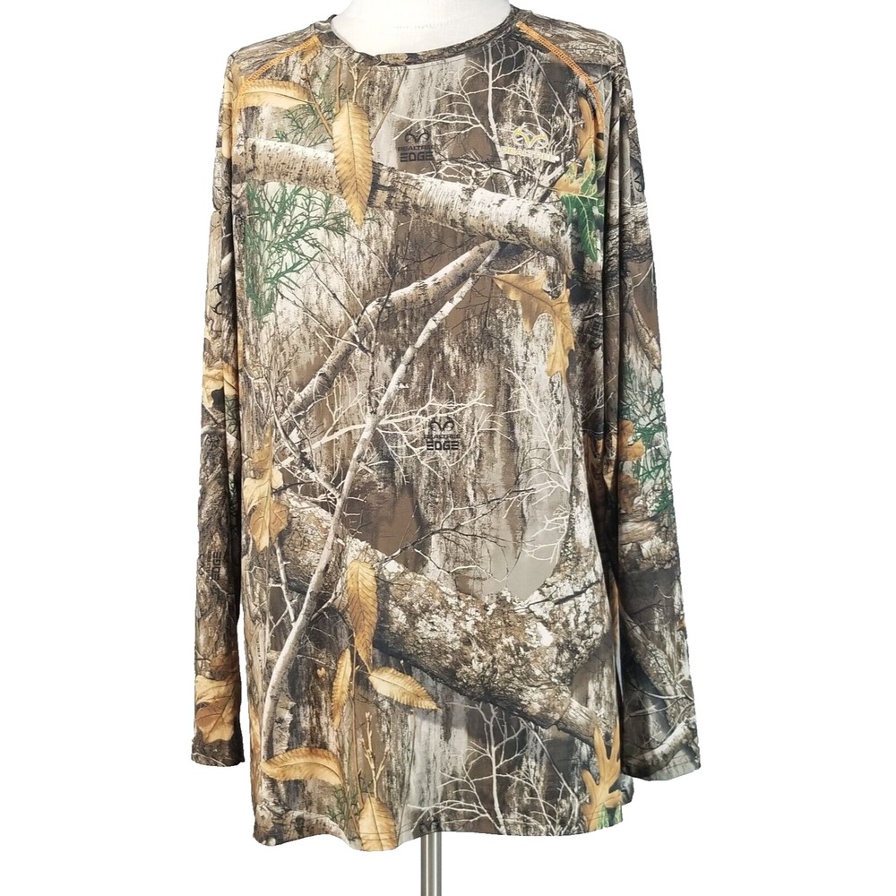 Realtree T-Shirt Men 3XL Brown Edge Camo Long Sleeve Outdoor Breathable Pocket
